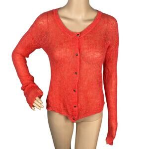 Scotch & Soda Coral Red Loose Knit Lightweight Fuzzy Mohair Cardigan SZ S/M